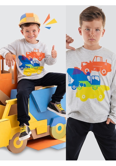 Denokids İnşaat Araçları Erkek Çocuk T-shirt Eşofman Altı Takım
