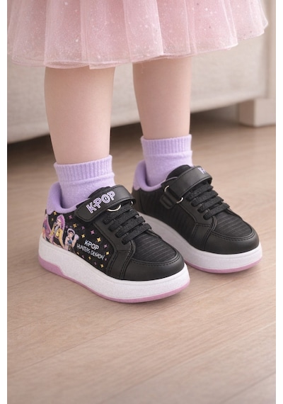 Mini Bonito Kız Çocuk Desenli Simli Günlük Sneaker Ayakkabı Siyah