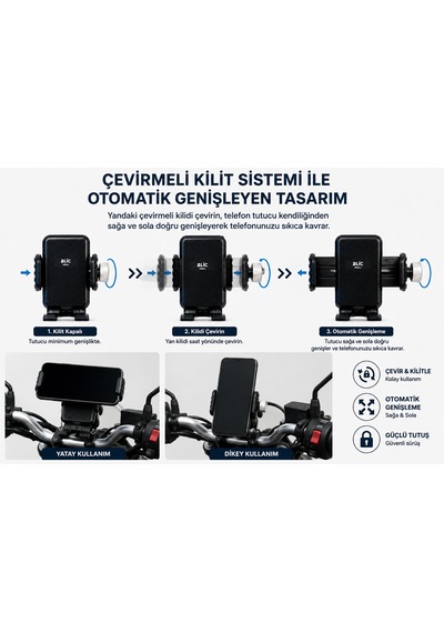 Bst18 Pro++ Titreşim Modüllü Motosiklet Telefon Tutucu Aynaya Bağlantılı 360 Siyah