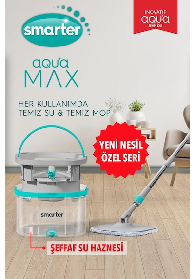 Smarter Aqua Max Özel Seri Şeffaf Temiz & Kirli Suyu Ayırma Çift Kova Temizlik Seti Mop Paspas