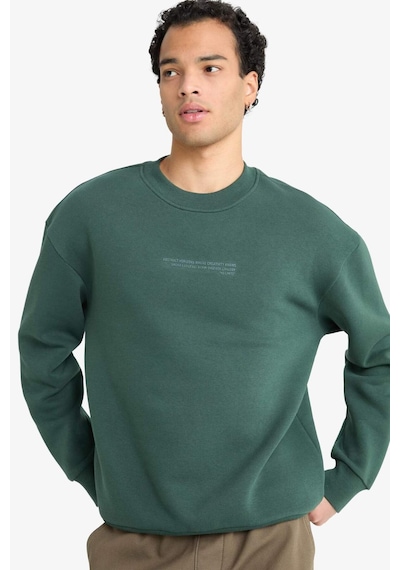 Defacto Boxy Fit Bisiklet Yaka Baskılı Sweatshirt X8282AZ24AUGN536 Yeşil