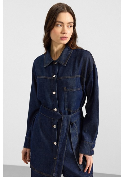 Olcay Metal Düğmeli Soft Denim Ceket Pantolon Koyu Mavi 9401-tk