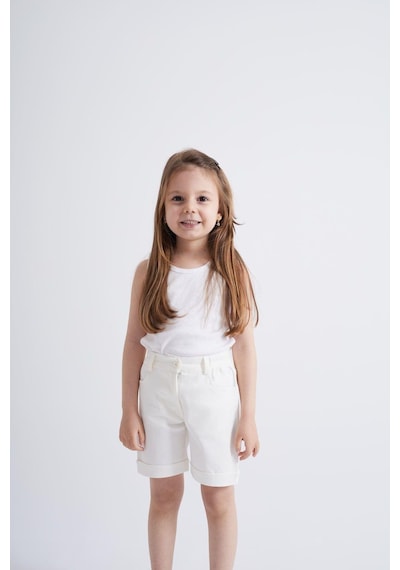 Oliventhekid Taşlı Detaylı Kız Çocuk Şort Beyaz Beyaz