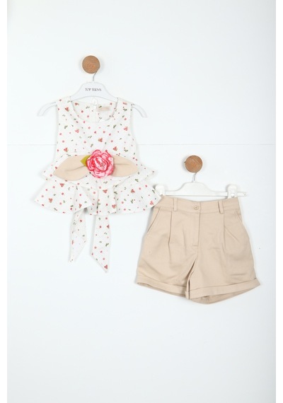 Xo Kids Kız Çocuk Şort Takım 2-5 Yaş 5906 Bej