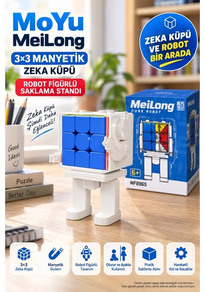 Moyu Meilong 3x3 Manyetik Zeka Küpü Robot Figürlü Saklama Standı Mf8965 12 Cm