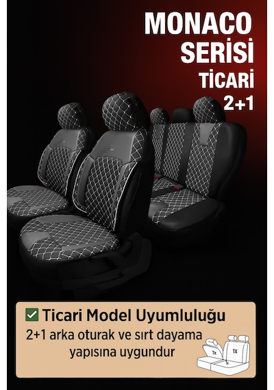 Mini Cooper 2007-2013 Hatchback - Ticari 2+1 Monaco Eviza Kumaş Deri Detaylı Oto Koltuk Kılıfı - Beyaz Beyaz