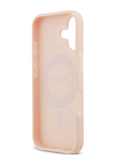 Apple Uyumlu iPhone 17 Kılıf Guess Lisanslı M-safeli Taneli Çiçek Tasarımlı Metal Yazı Logolu Kapak Pembe Pembe