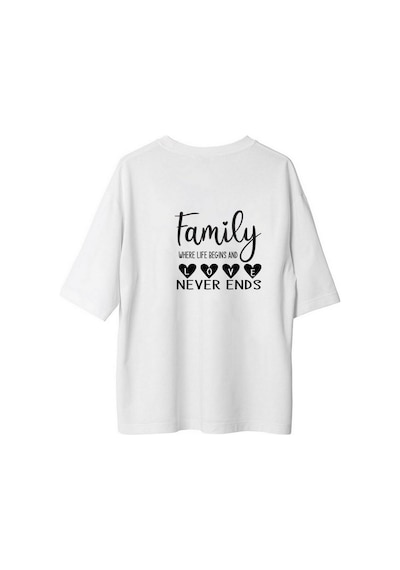 Paybuy Aile Hayatın Başlangıcı Sevgi Baskılı Erkek Oversize Tişört Beyaz