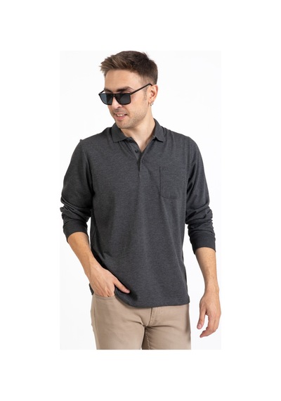 Erkek Orta Yaş ve Üzeri Polo Yaka Cepli Uzun Kollu Mevsimlik Sweatshirt 1103-Füme-Füme