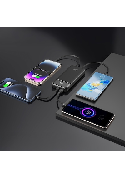 Juo MT03276 10000 Mah 22.5w Led Ekranlı Lightning Ve Type-c Kablolu Powerbank Siyah