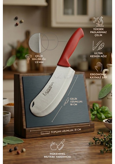 Lazbisa MFT-525 Silver Serisi Pide Börek Bıçağı Mutfak Bıçak Salata Pizza Bıçağı Kırmızı