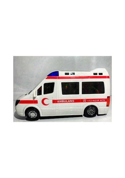 Pilli Ambulans Büyük Boy Sesli Işıklı Ambulans Beyaz
