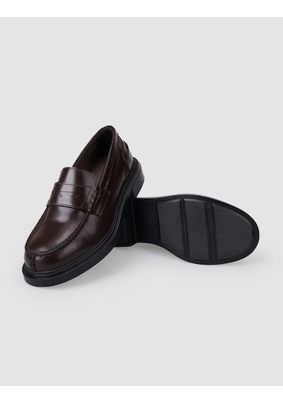 Hakiki Deri Kahverengi Açma Kadın Loafer Kahverengi
