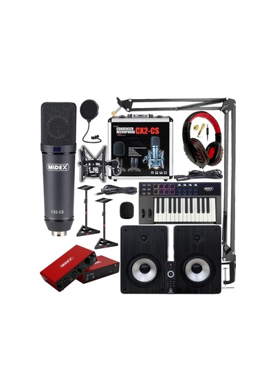 Midex Wizard Paket-6 Stüdyo Ekipmanları Seti Monitör Mikrofon Ses Kartı Kulaklık Midi Klavye