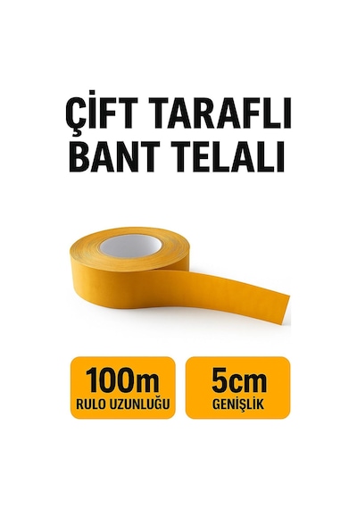 Telalı Çift Taraflı Bant 100 Mt Uzunluk, 5 Cm Genişlik