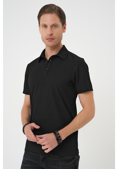 Efor Comfort Fit Polo Yaka Viskon Karışımlı Casual Siyah Tişört Ts 901 Siyah