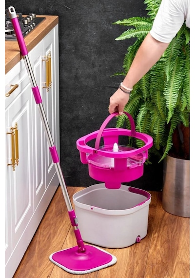 Çift Kovalı Otomatik Mop Temizlik Seti Temiz & Kirli Su Ayrışmalı, Kendini Sıkan Mikrofiber Paspas