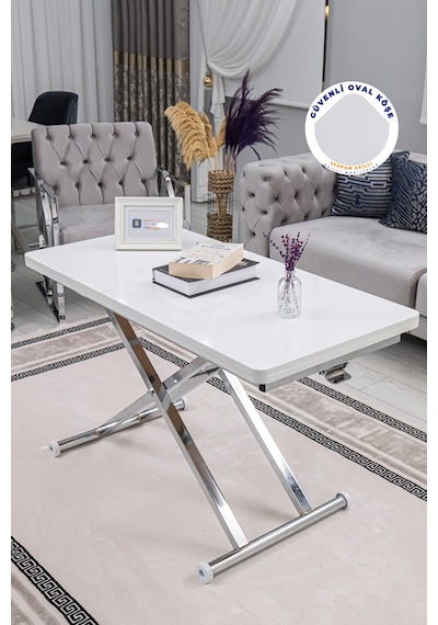 Home Üst Tabla Mdf Beyaz Oval Köşe Alt Krom