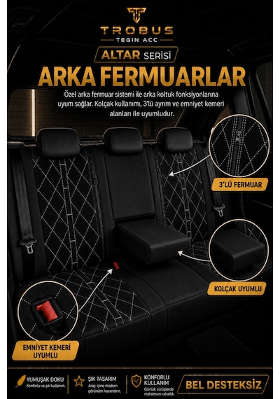 Fiat Egea Sedan 2014+ Uyumlu Altar Serisi Tay Tüyü Siyah Beyaz Premium Koltuk Kılıfı