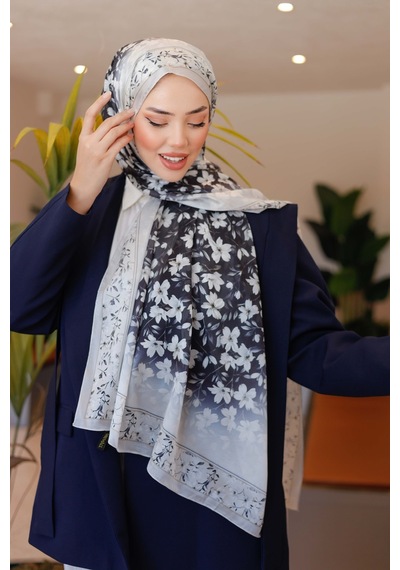 Mimiyum Lemon Flower Nayf İpek Şal - Siyah