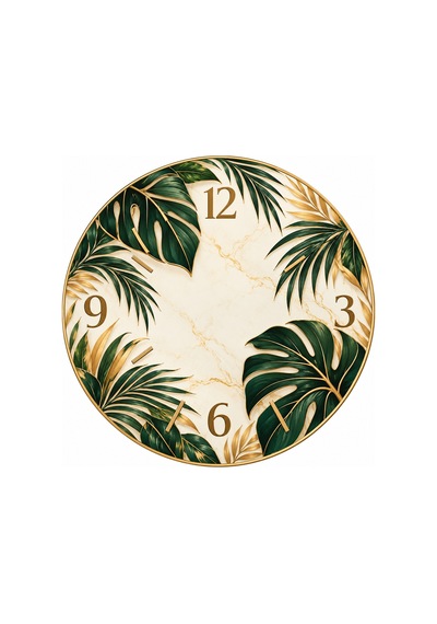 Modern Doğa Ve Yaprak Desenli Ahşap 45 Cm Sessiz Akar Mekanizmalı Uv Baskılı Dekoratif Duvar Saati Hediyelik 1043 Çok Renkli