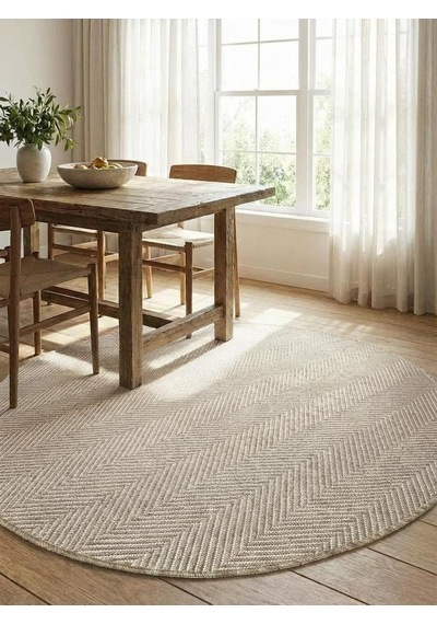 Yuvarlak Sisal Elit 1002 Gri Hasır Görünümlü Modern Salon Oturma Odası Dört Mevsim Halı Bej Bej