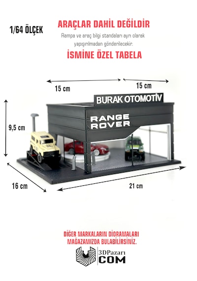 1/64 Ölçekli Range Rover Diorama Tasarımlı Araç Sergileme Garajı 3d Baskı