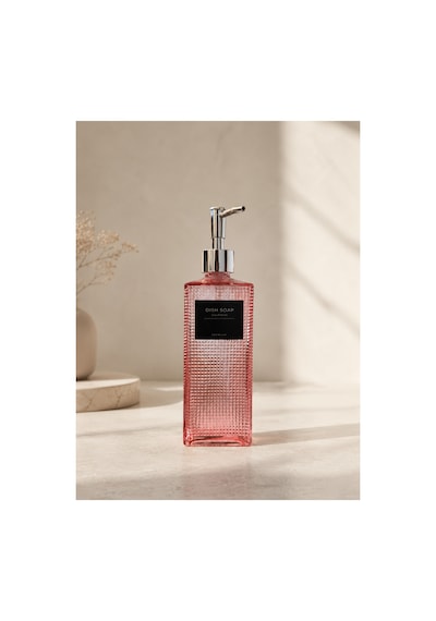 Premium Dokulu Cam Sıvı Sabunluk 500ml - 23 X 7 X 7 Cm Pembe