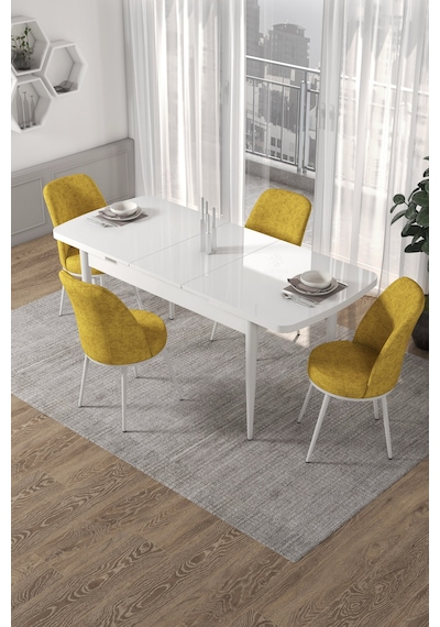 Canisa Concept Kor Serisi 70x114 Açılabilir Mutfak Masası Takımı Beyaz Masa 4 Hardal Sandalye Masa Beyaz Sandalyeler Hardal Sarısı Canisa Concept Kor Serisi 70x114 Açılabilir Mutfak Masası Takımı Beyaz Masa 4 Hardal Sandalye Masa Beyaz Sandalyeler Hardal Sarısı