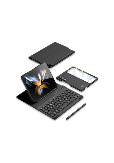 Samsung Galaxy Uyumlu Z Fold 3 Kılıf Standlı Bluetooth Klavyeli Zore Kıpta Keyboard Set Kılıf