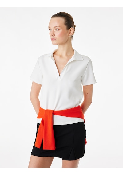 Koton Regular Fit Kısa Kollu Kesik Polo Yaka Tişört Beyaz 6sak50190ek Beyaz