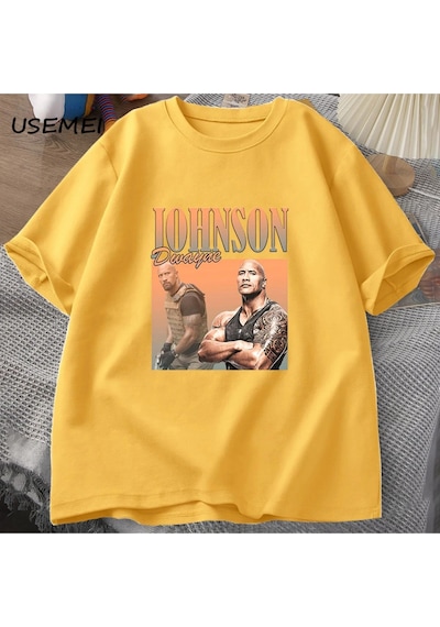 Flood Of Style Dwayne Johnson Kaya Sert T-shirt Erkekler Yaz Giysileri Harajuku Erkekler Kısa Kollu Erkek T- Sarı