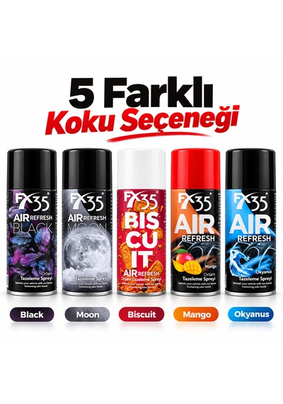 5'li Ortam Tazeleme Spreyi Seti Araç Ve Oda Kokusu Black, Moon, Biscuit, Mango, Okyanus