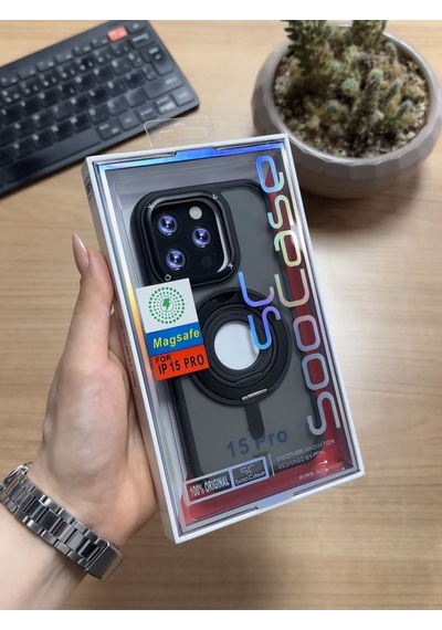 Apple Uyumlu iPhone 15 Pro Standlı Ve Yüzüklü Magsafe Kılıf Siyah