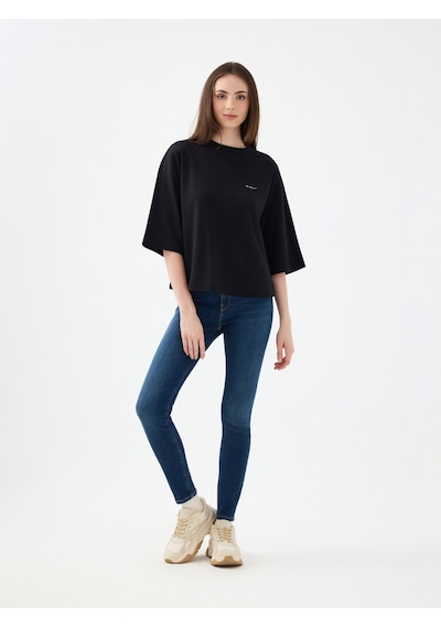 Loose Long Crop Kadın Tshirt K.kol Siyah
