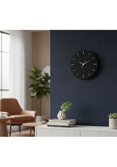Stil Modern Duvar Saati 45 Cm Siyah-gümüş Siyah Gümüş