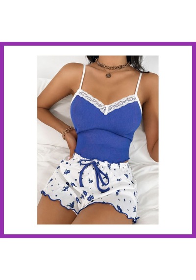 Bezos Kadın Saks Mavisi İnce Askılı Şortlu Pijama Takımı 5269 Bty Saks Mavi