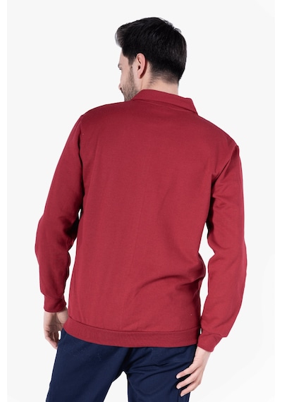 İki İplik Polo Yaka Cepli Sweatshirt Bordo