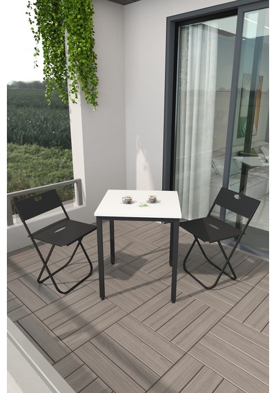 Mutfak Masası Takımı, Balkon Bahçe Takımı 3'lü Set, Masa Ve Sandalye Takımı Beyaz - Siyah Mutfak Masası Takımı, Balkon Bahçe Takımı 3'lü Set, Masa Ve Sandalye Takımı Beyaz - Siyah