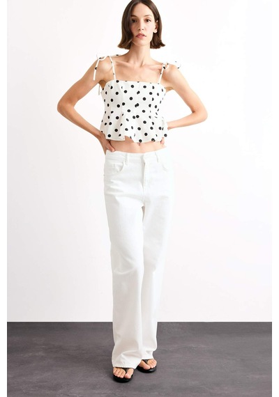 Defacto Fitted Puantiyeli Poplin Askılı Bluz F7579ax25auer105 Ekru