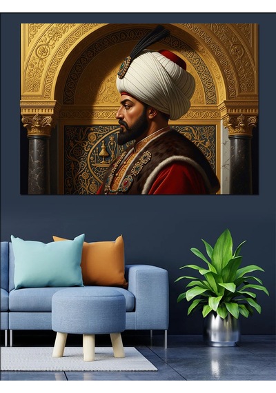 Osmanlı Sultanı Kavuklu Profil Portresi Dekoratif Kanvas - Mdf Ahşap Tablo