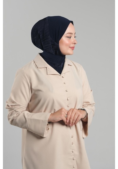 Hürrem Bone Lacivert Pratik Hazır Geçmeli Tesettür Eşarp Sandy Arkadan Çıtçıtlı Piliseli Hijab 2406 02 Lacivert