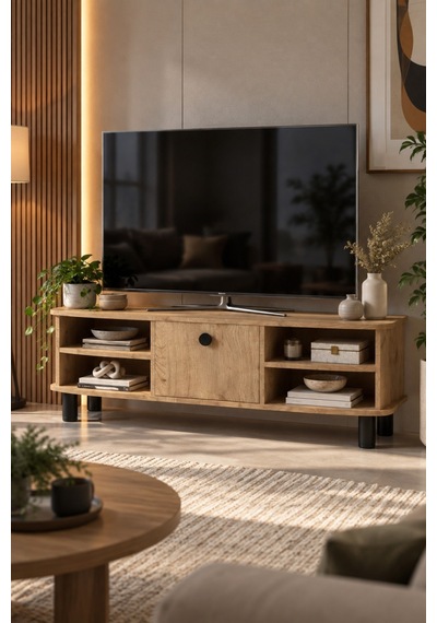 Sulorahome Bej Suntalam Tv Sehpası 136x44 Cm Açık Ceviz