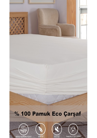 Penye Lastikli Çarşaf, 100 200 Tek Kişilik %100 Pamuk Örme Kumaş, 145 Gr/m² Krem