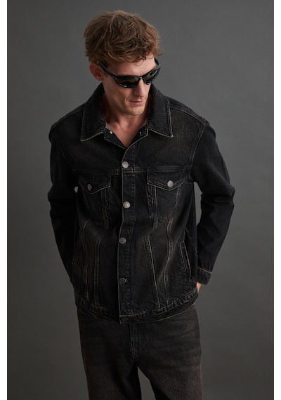 Grimelange Jerıcho Erkek Rinse Denim Rahat Geniş Kesim %100 Pamuk Yüksek Kalite Kalın Dokulu Siyah Ceket