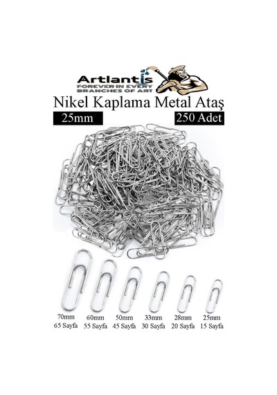Metal Ataş No 2 25mm 250 Li 1 Paket Nikel Kaplama Metal Ataç Dayanıklı Paslanmaz 15 Sayfa Kapasiteli Ofis Okul Büro