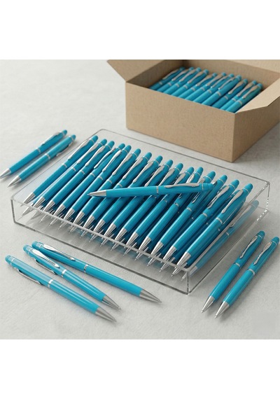 Bk Kurumsal Promosyon 1022 Metal Turkuaz Touchpen Kalem 10 Adet Lazer Baskılı Logolu Tükenmez Kalem