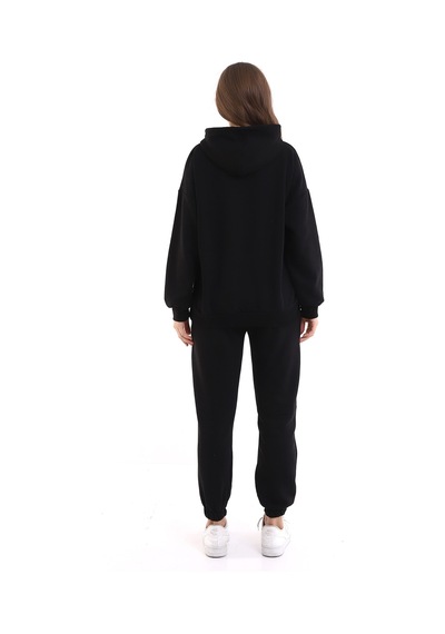 Winmoda34 Oversize Eşofman Takımı Boyfriend Baskılı Bol Kalıp Siyah