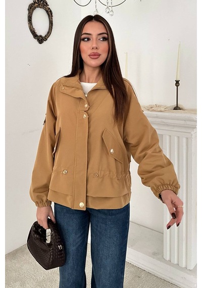 Alemdarshop Camel Çıtçıt Detaylı Ceket