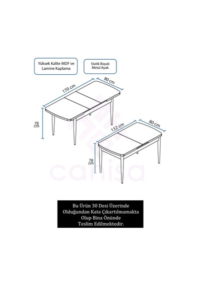 Canisa Zen Serisi 80x132 Mdf Açılabilir Beyaz Mermer Desen Masa Beyaz Mermer